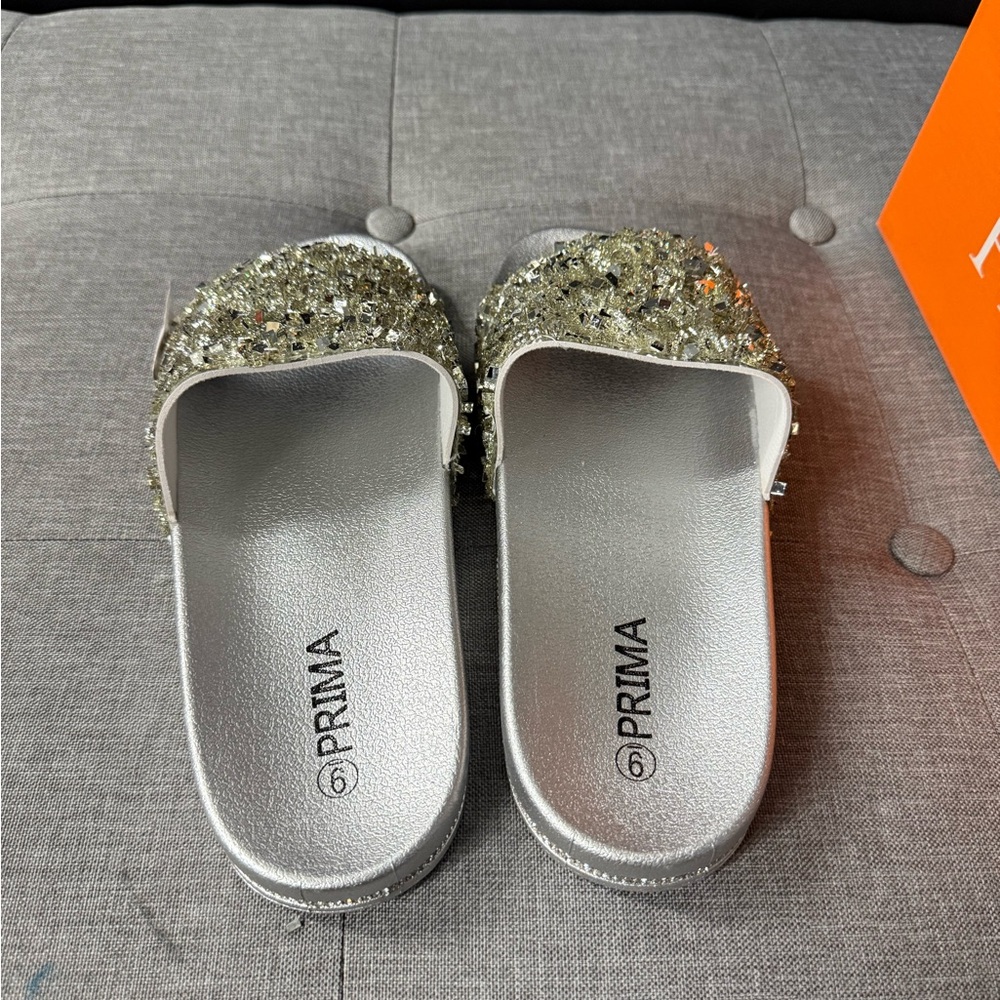 Women’s Glitter Slide Sandals - Silver